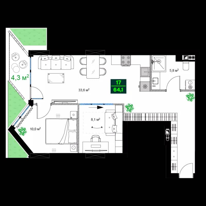 3-комнатная квартира, 64.1 м², 5 этаж в ЖК "SUMMER 365"