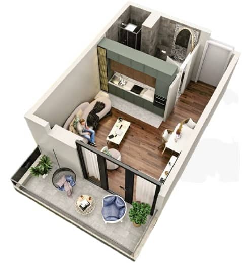 სტუდიო, 37.6 მ², 10 სართული "Tekto Rakurs"-ში