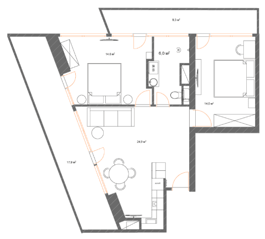 2-bedroom apartment, 95.38 m², 22 floor, 7th Heaven Residence in Batumi