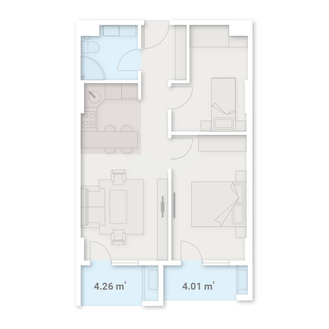 2-комнатная квартира, 61.2 м², 14 этаж в ЖК "Lux Tower"