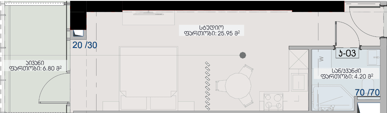 studio, 36.95 m², 14 floor in "Geuz Towers"