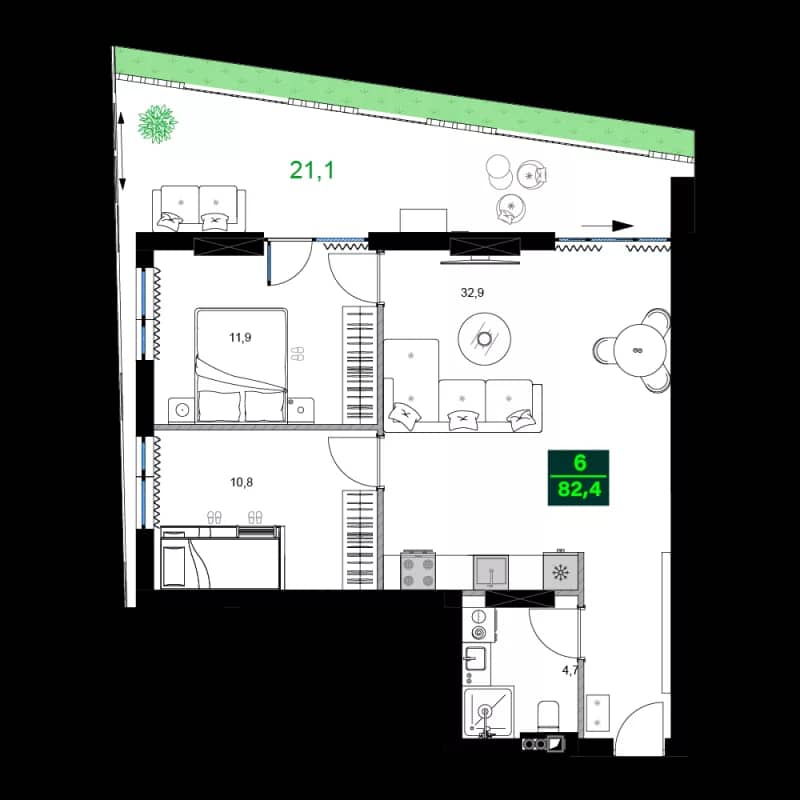 3-bedroom apartment, 82.4 m², 8 floor in "SUMMER 365"