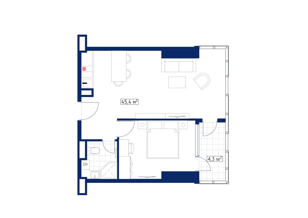 1-комнатная квартира, 48.2 м², 39 этаж в ЖК "Calligraphy Towers"
