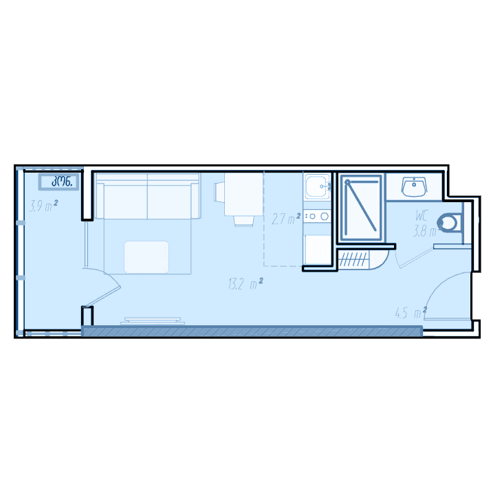 Студия, 29.2 м², 34 этаж в ЖК "BlueSky Tower"