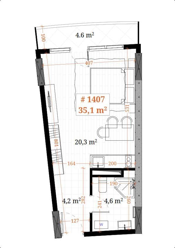 studio, 35.1 m², 17 floor, White Sails in Batumi