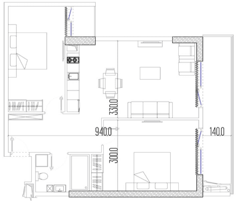 3-bedroom apartment, 72.8 m², 31 floor, Intourist Residence in Batumi