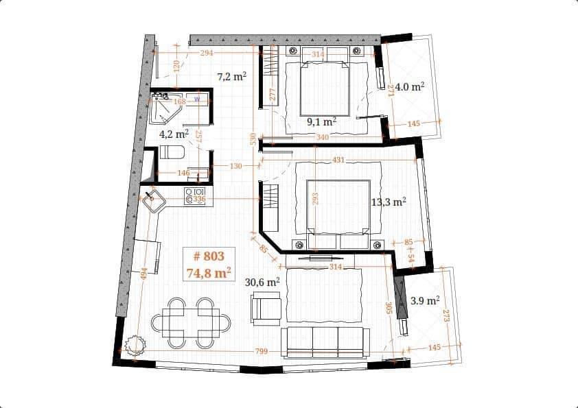 3-комнатная квартира, 74.8 м², 17 этаж в ЖК "White Sails"