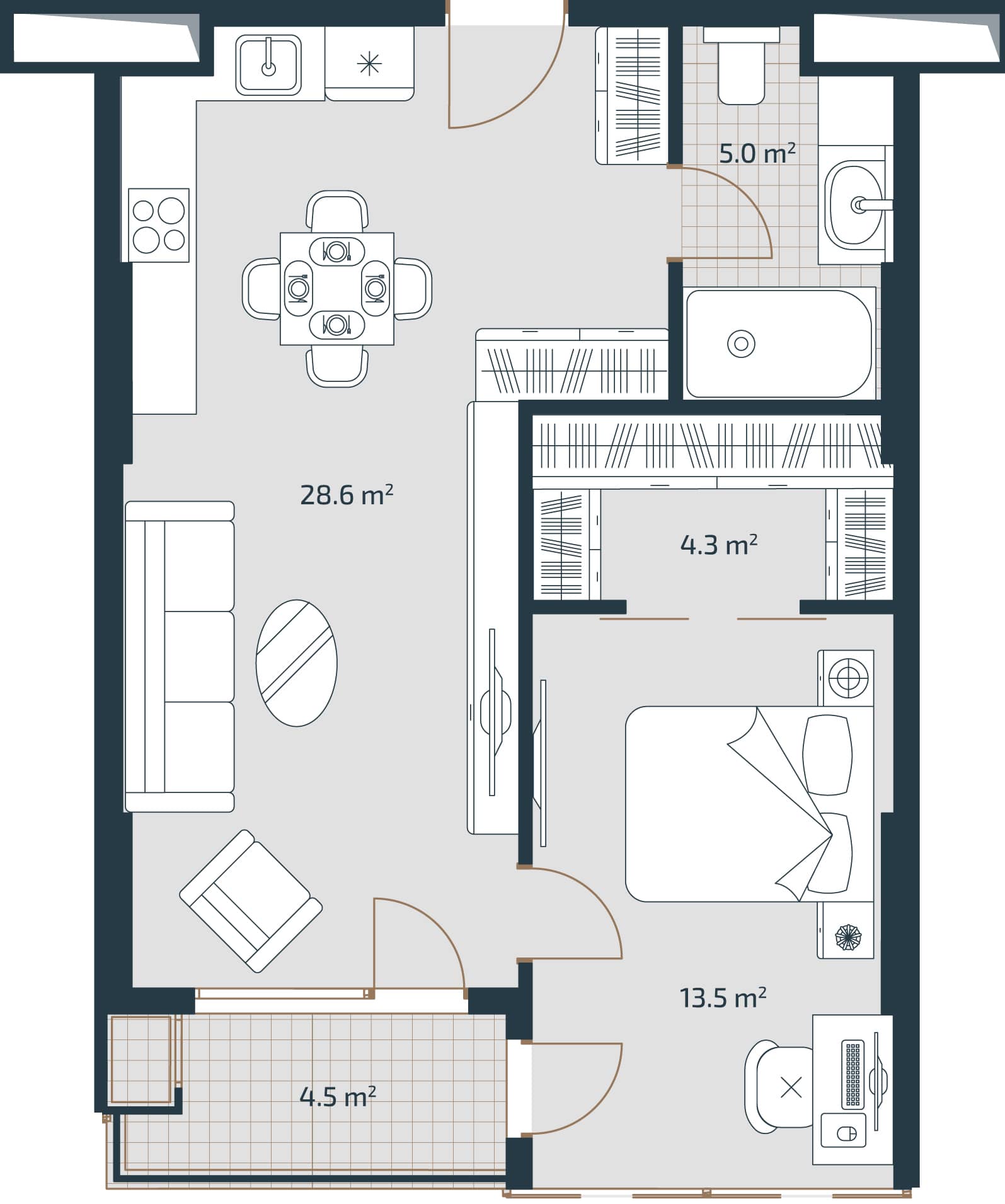 1-комнатная квартира, 55.9 м², 20 этаж в ЖК "Artex Parkline"