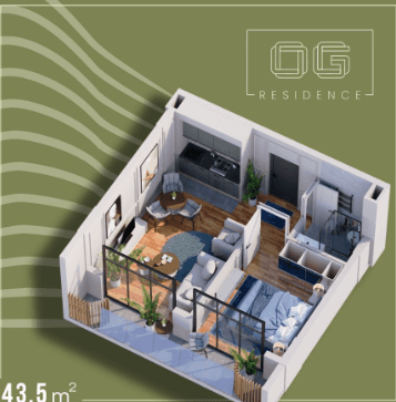 1-bedroom apartment, 43.5 m², 8 floor in "OG Residence"