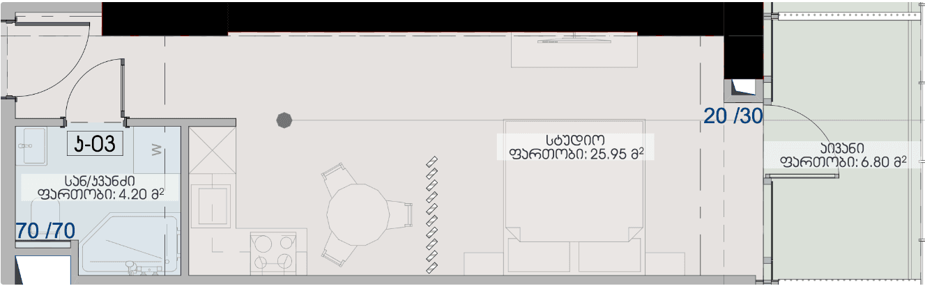 studio, 36.95 m², 7 floor in "Geuz Towers"