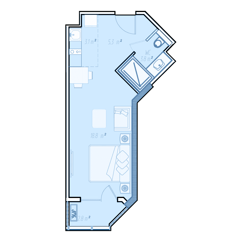 studio, 34.9 m², 35 floor, BlueSky Tower in Batumi