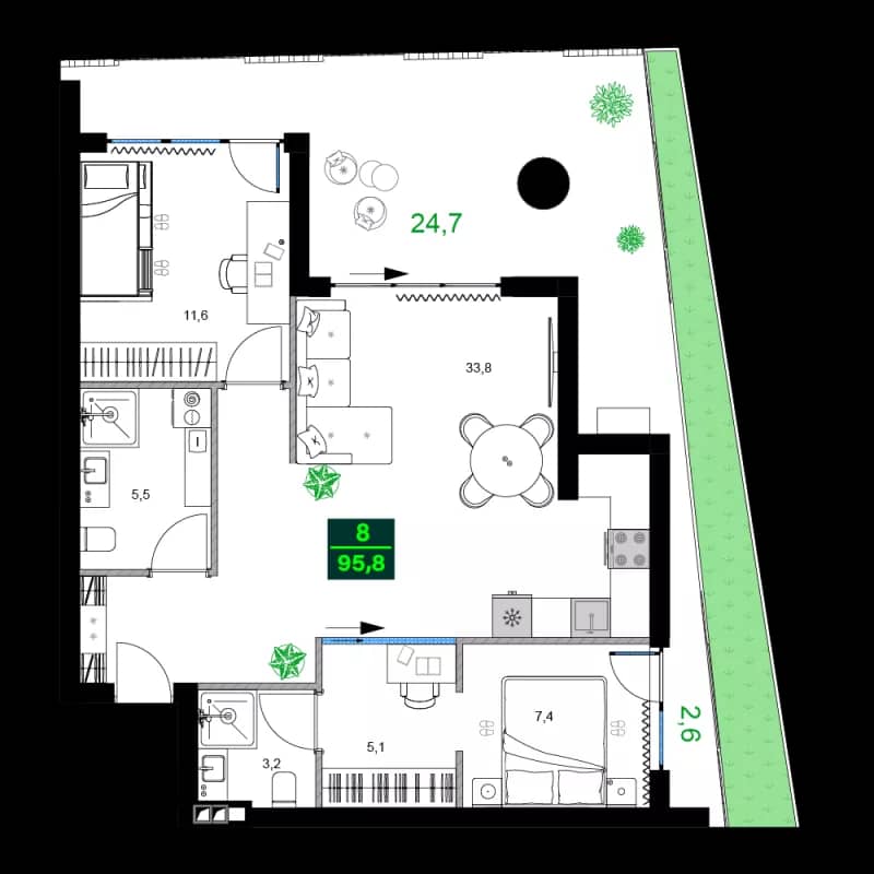 3-bedroom apartment, 95.8 m², 2 floor in "SUMMER 365"