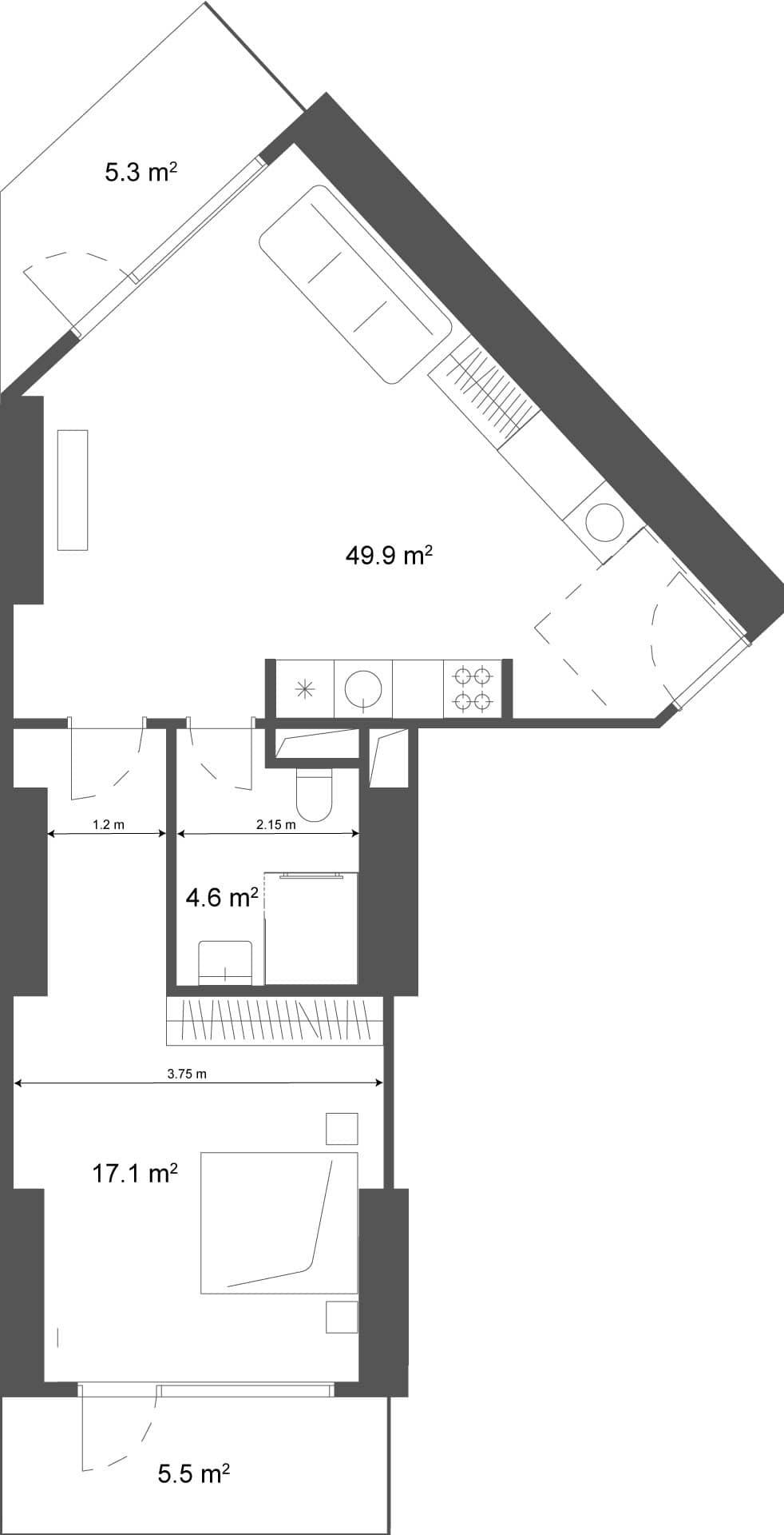 1-комнатная квартира, 60.7 м², 27 этаж в ЖК "Ramada Residences"