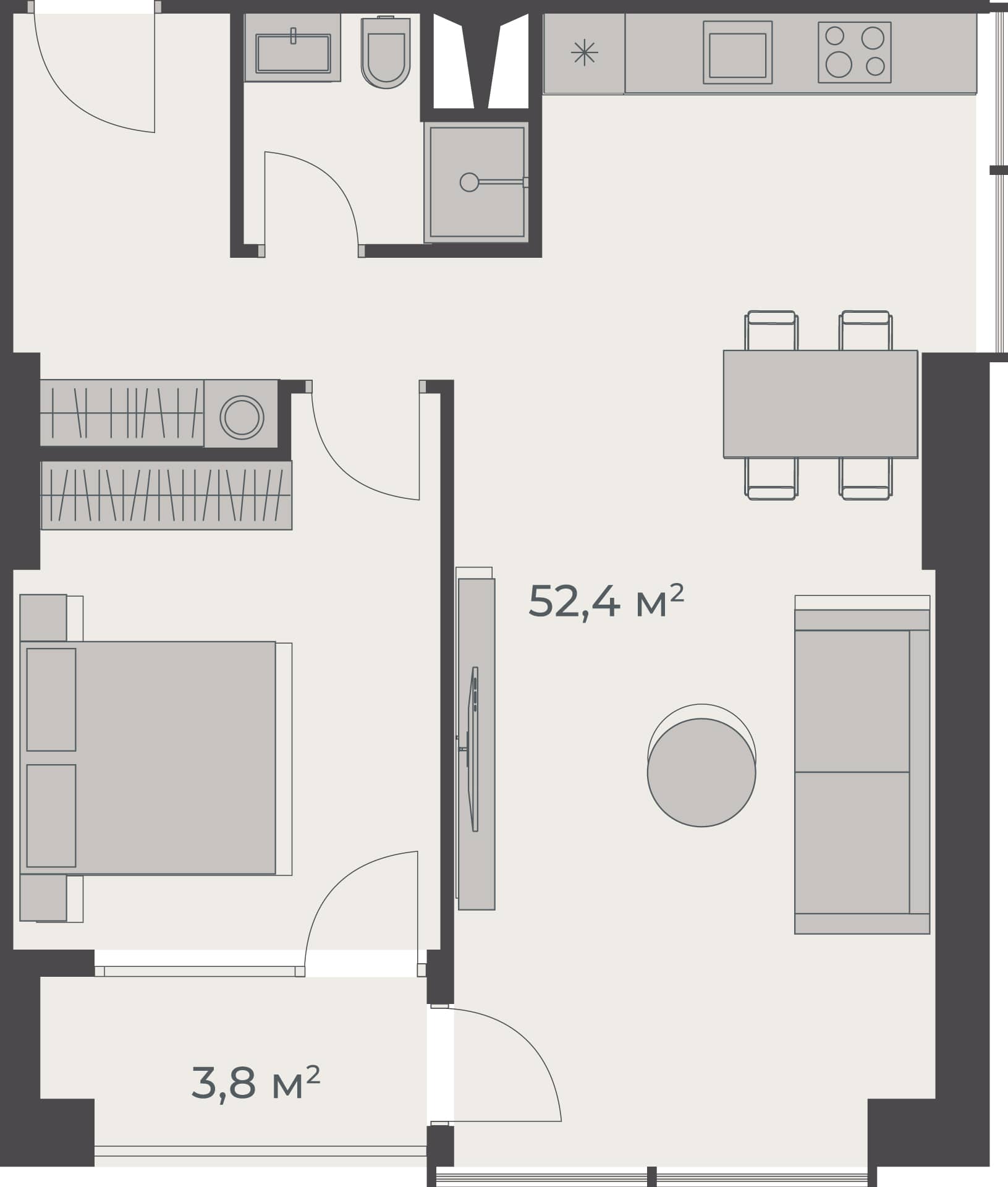 1-bedroom apartment, 56.2 m², 33 floor in "One"