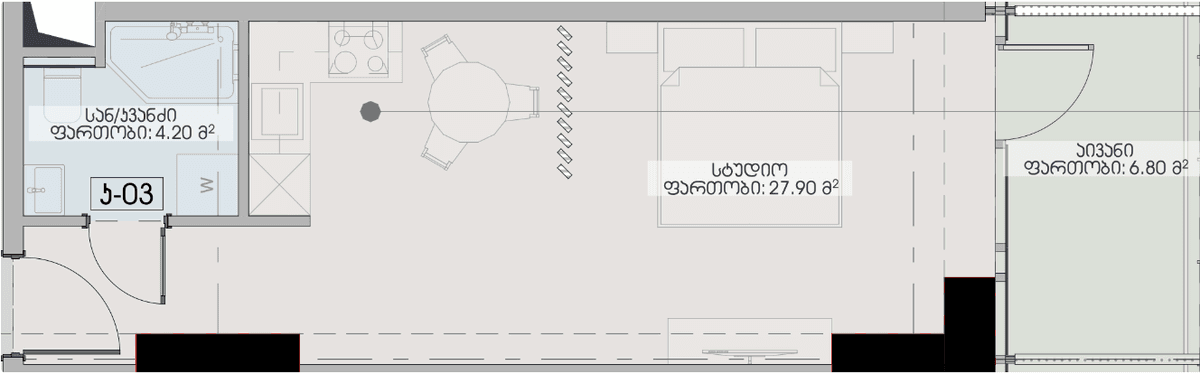 studio, 38.9 m², 39 floor, Geuz Towers in Batumi