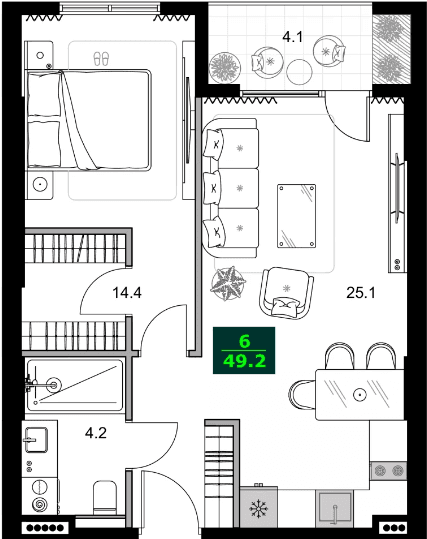 2-комнатная квартира, 49.2 м², 13 этаж в ЖК "SUMMER 365"