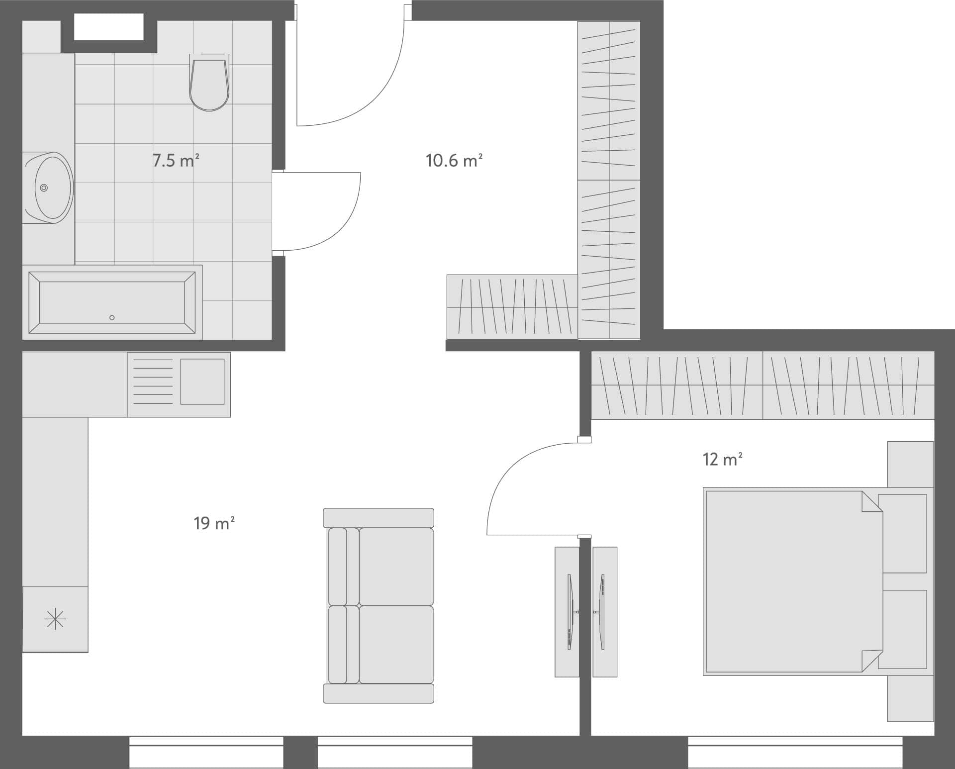 1-bedroom apartment, 49.1 m², 1 floor in "Wyndham Grand Family Club"
