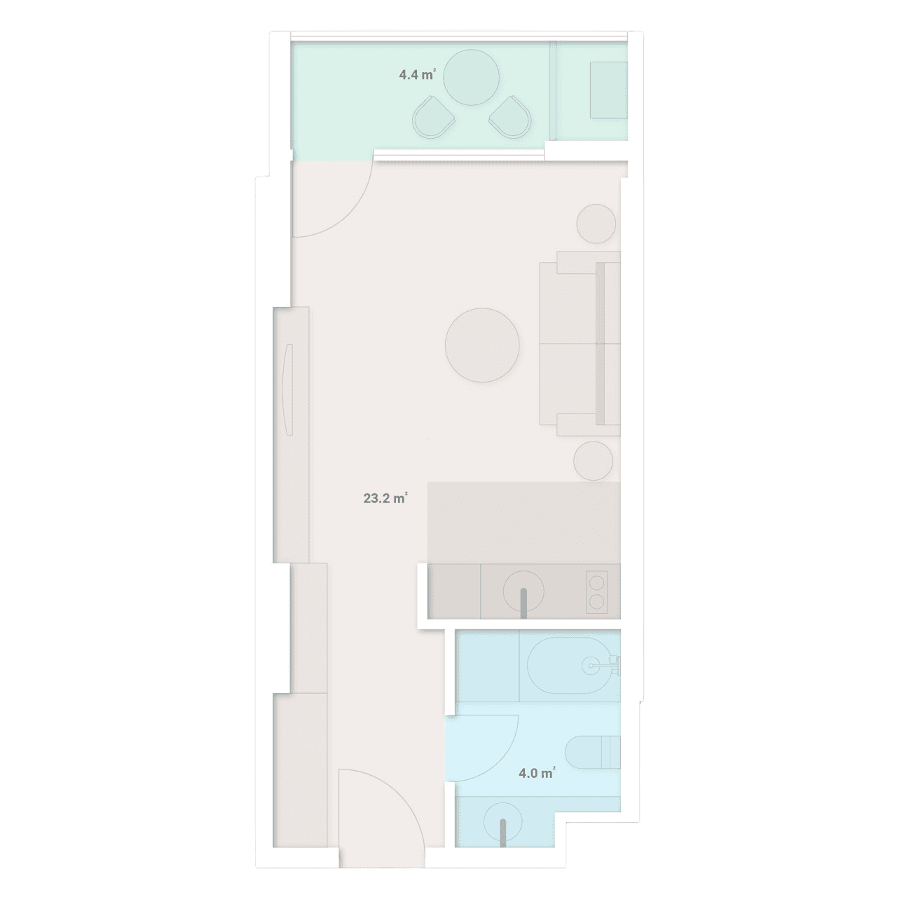 სტუდიო, 33.3 მ², 11 სართული "Tekto Location"-ში