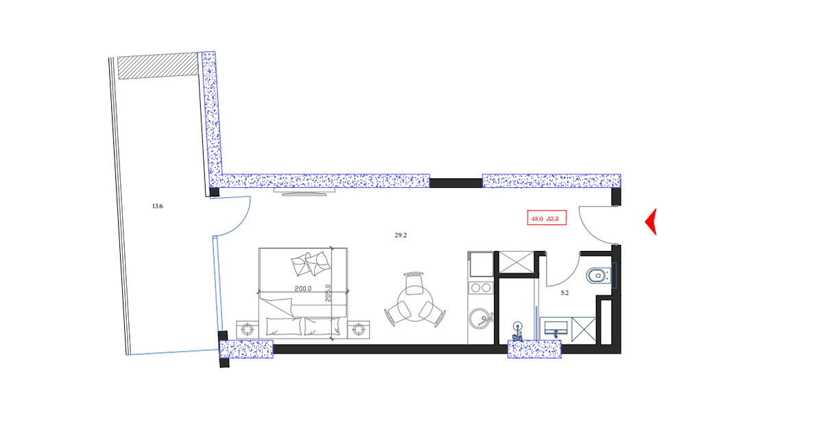 1-bedroom apartment, 48 m², 14 floor, Marina Club in Batumi