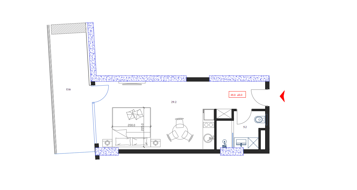 一居室公寓，48 m²，14 层，位于“Marina Club”