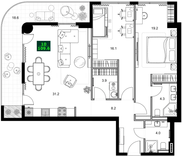 3-комнатная квартира, 109.6 м², 6 этаж в ЖК "SUMMER 365"