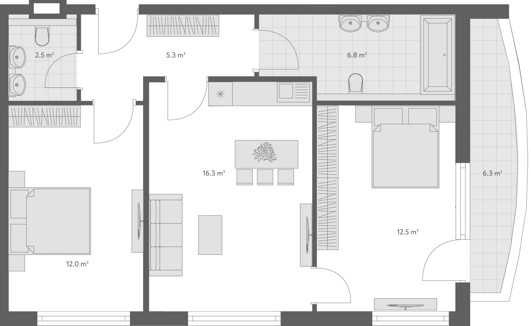 3-комнатная квартира, 64 м², 1 этаж в ЖК "Wyndham Grand Family Club"