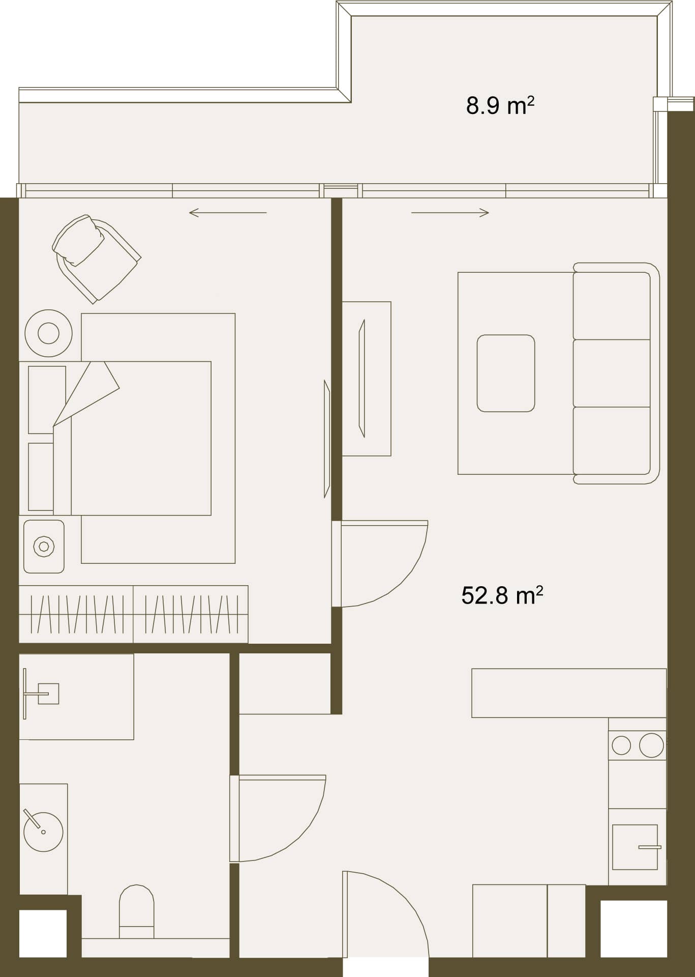 1-ოთახიანი ბინა, 61.6 მ², სართული 7 -ში "NEXT GARDENS"
