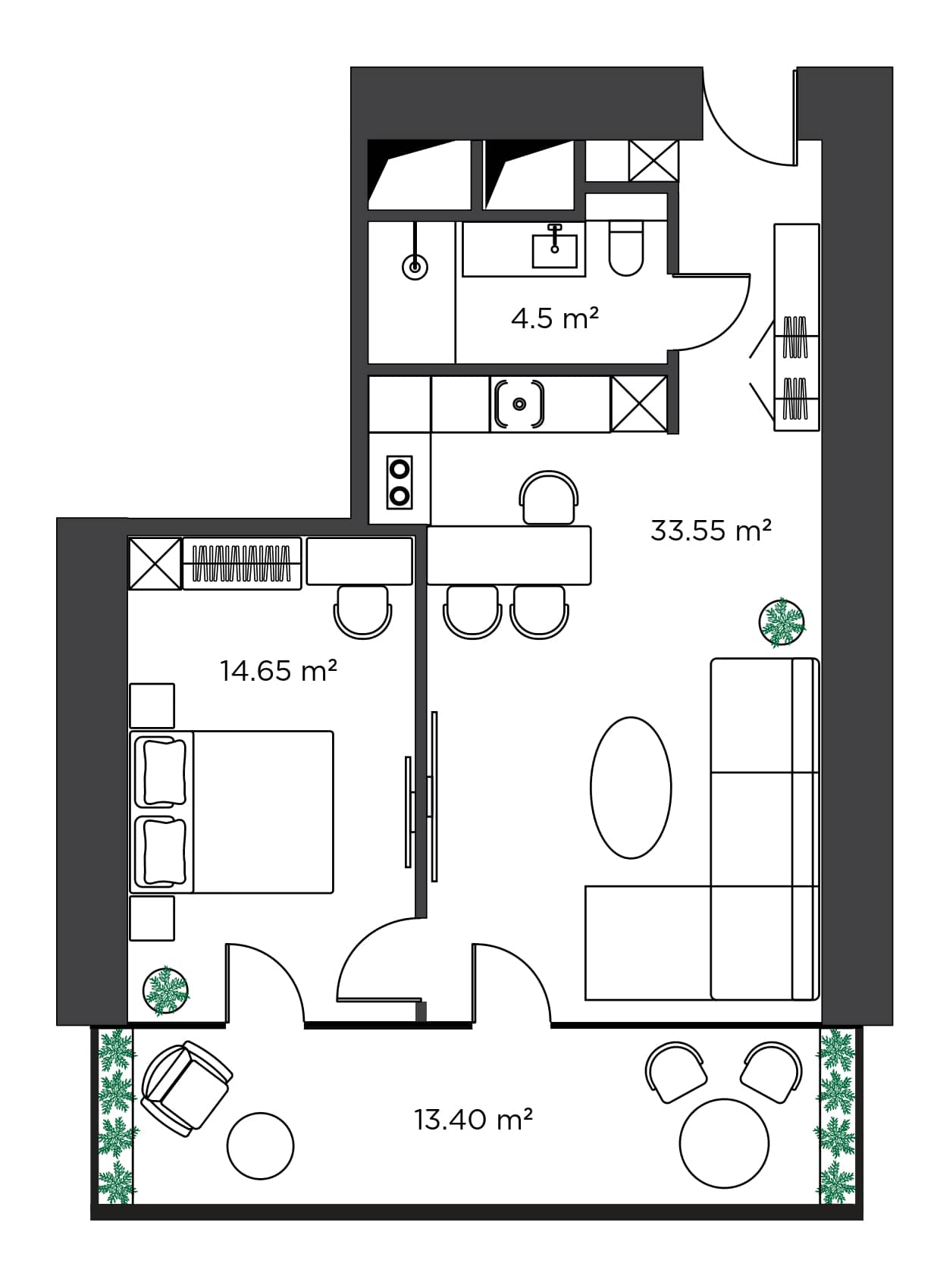 1-комнатная квартира, 66.1 м², 5 этаж в ЖК "Ambassadori Island"
