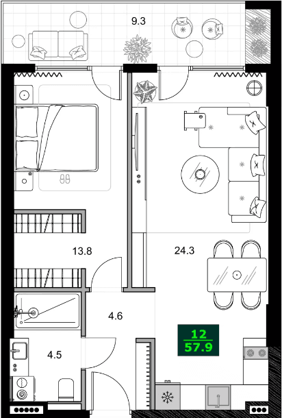 2-bedroom apartment, 57.9 m², 10 floor, SUMMER 365 in Batumi