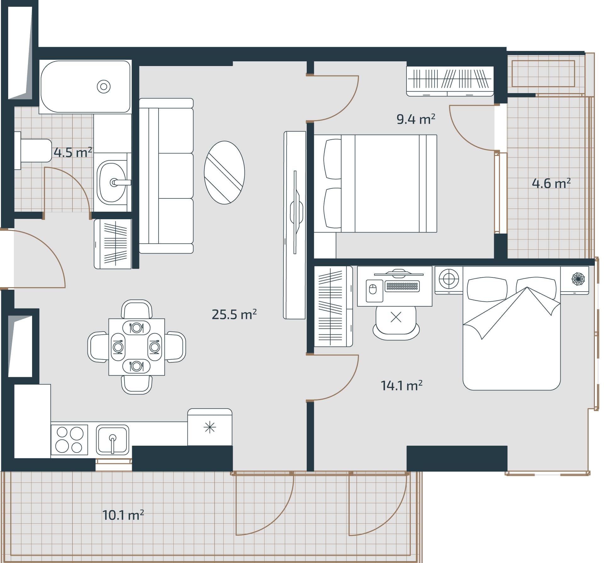 2-bedroom apartment, 68.2 m², 23 floor, Artex Parkline in Batumi