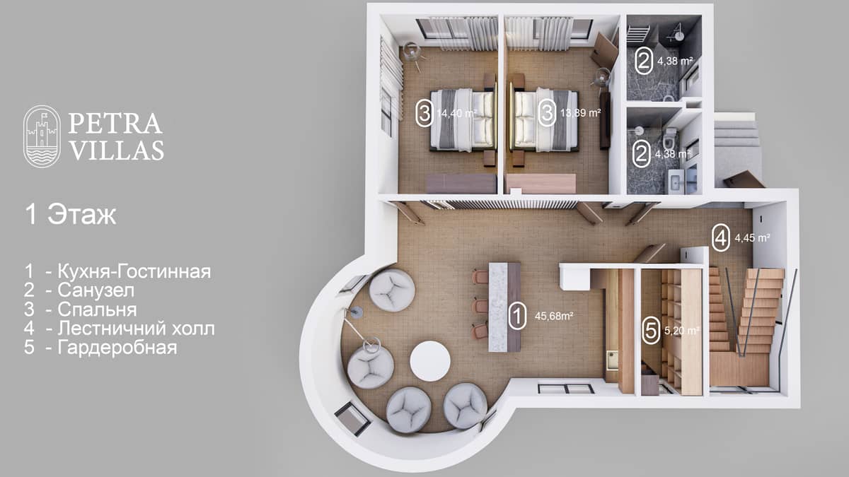 2-комнатная квартира, 328.58 м², 0 этаж в ЖК "Petra Villas"