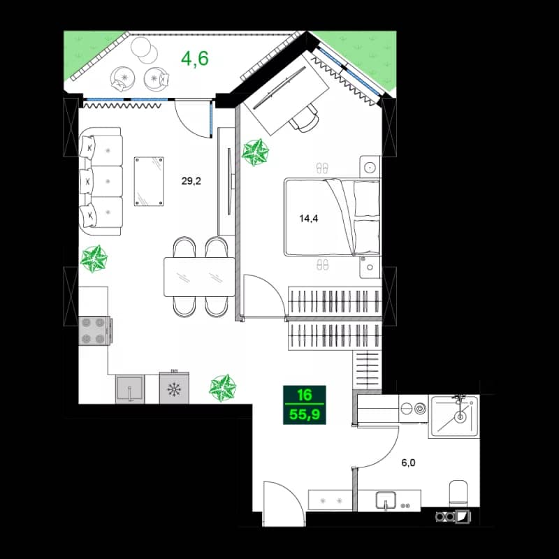 2-bedroom apartment, 55.9 m², 4 floor in "SUMMER 365"