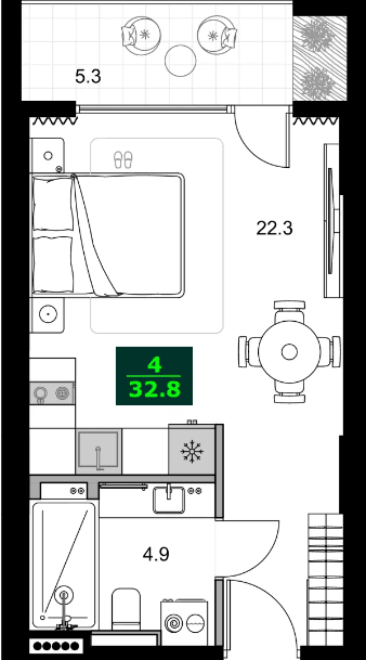 1-комнатная квартира, 32.8 м², 10 этаж в ЖК "SUMMER 365"