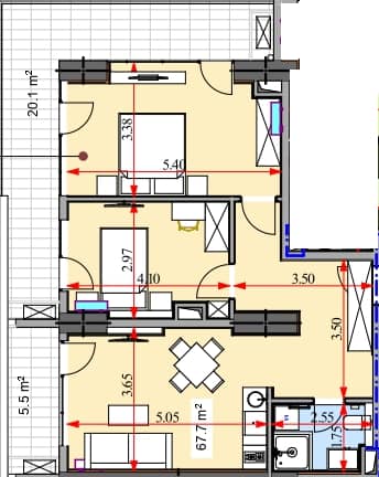 2-bedroom apartment, 92.6 m², 19 floor in "Real Palace Blue"