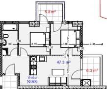 2-комнатная квартира, 59.4 м², 8 этаж в ЖК "Aquapark Residence"
