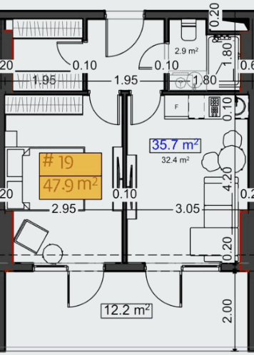1-bedroom apartment, 47.9 m², 3 floor in "Stay & Rent"