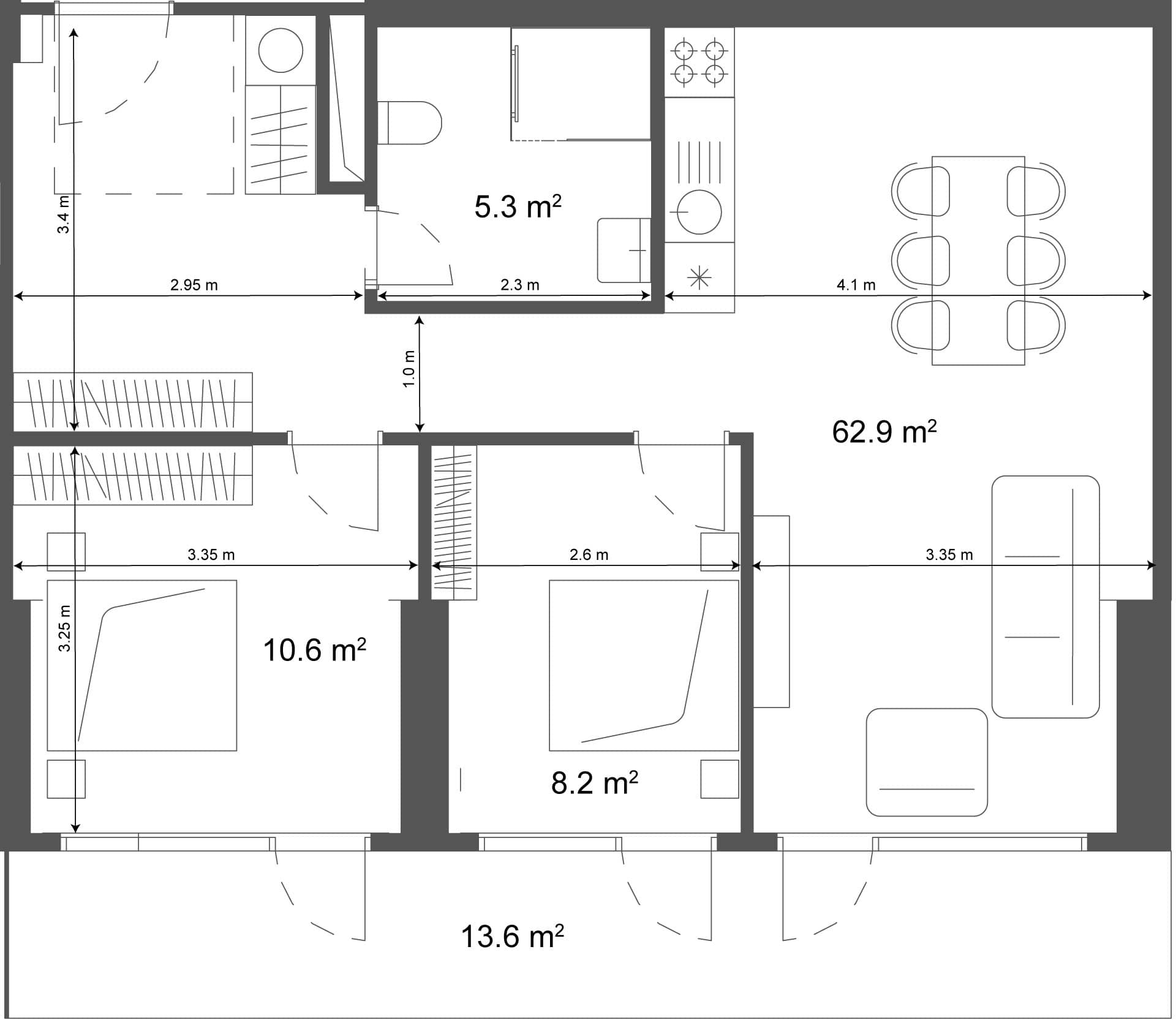 2-bedroom apartment, 76.5 m², 37 floor, Ramada Residences in Batumi