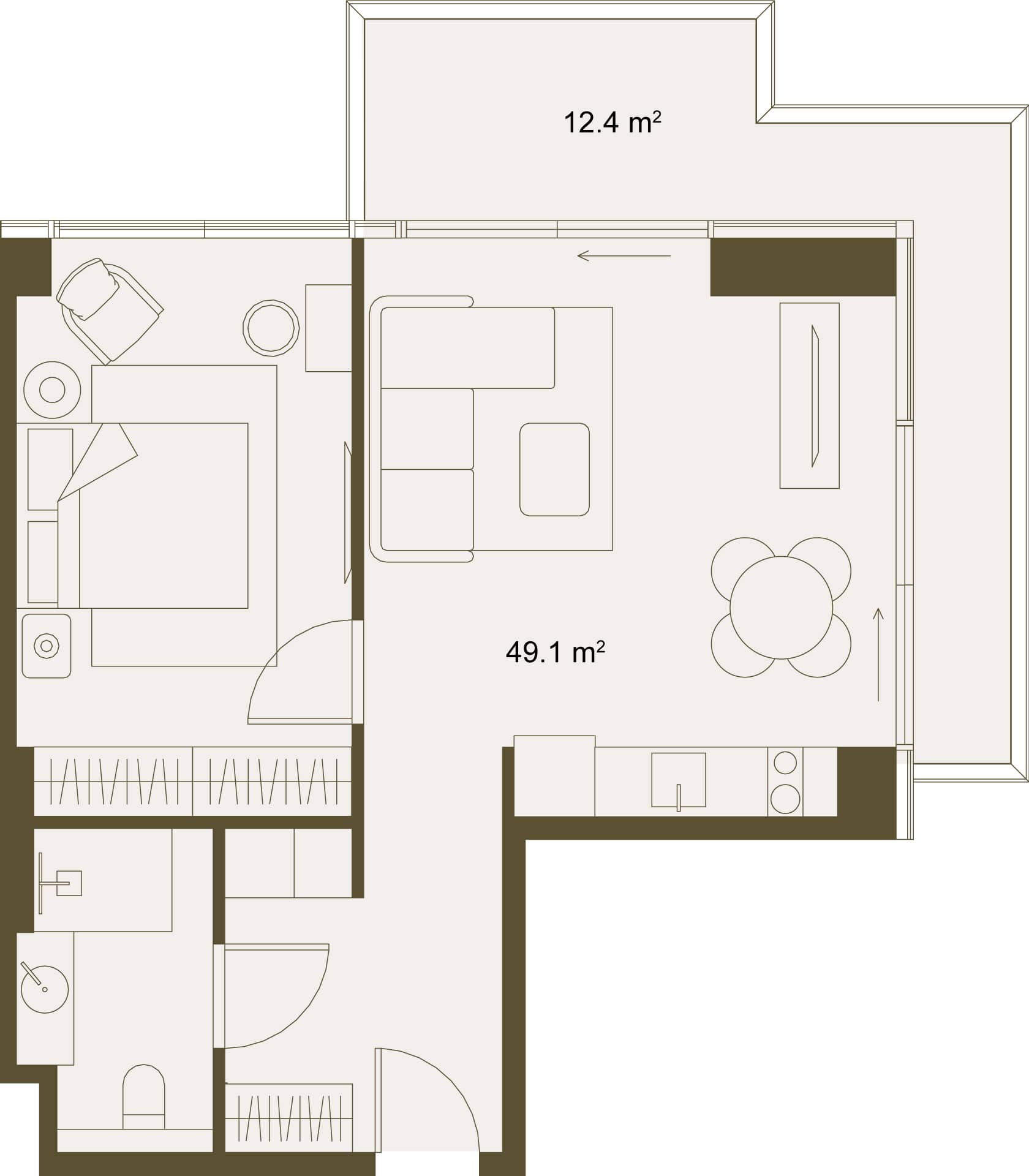 1-ოთახიანი ბინა, 61.4 მ², სართული 3 -ში "NEXT GARDENS"