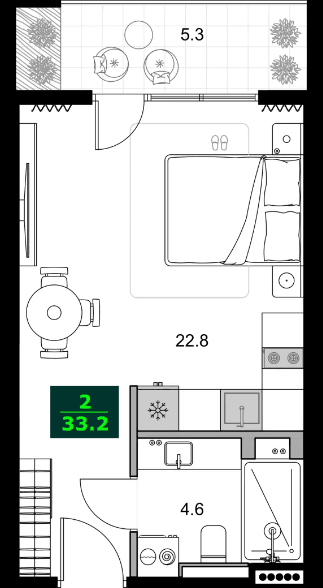 1-комнатная квартира, 33.2 м², 4 этаж в ЖК "SUMMER 365"