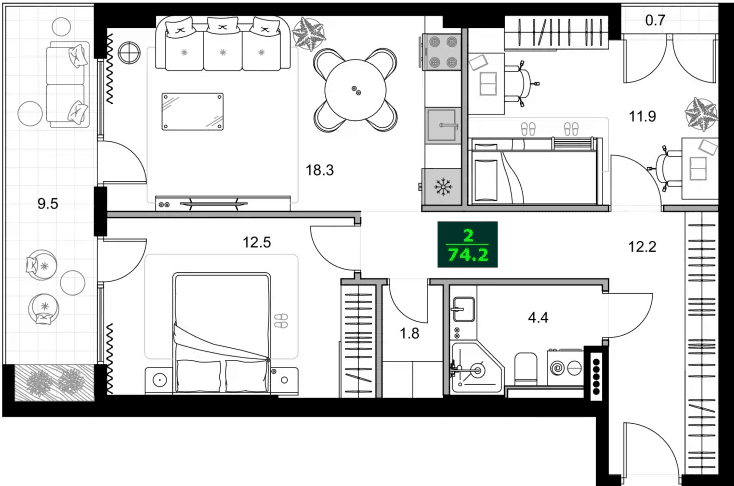 3-bedroom apartment, 74.2 m², 10 floor, SUMMER 365 in Batumi