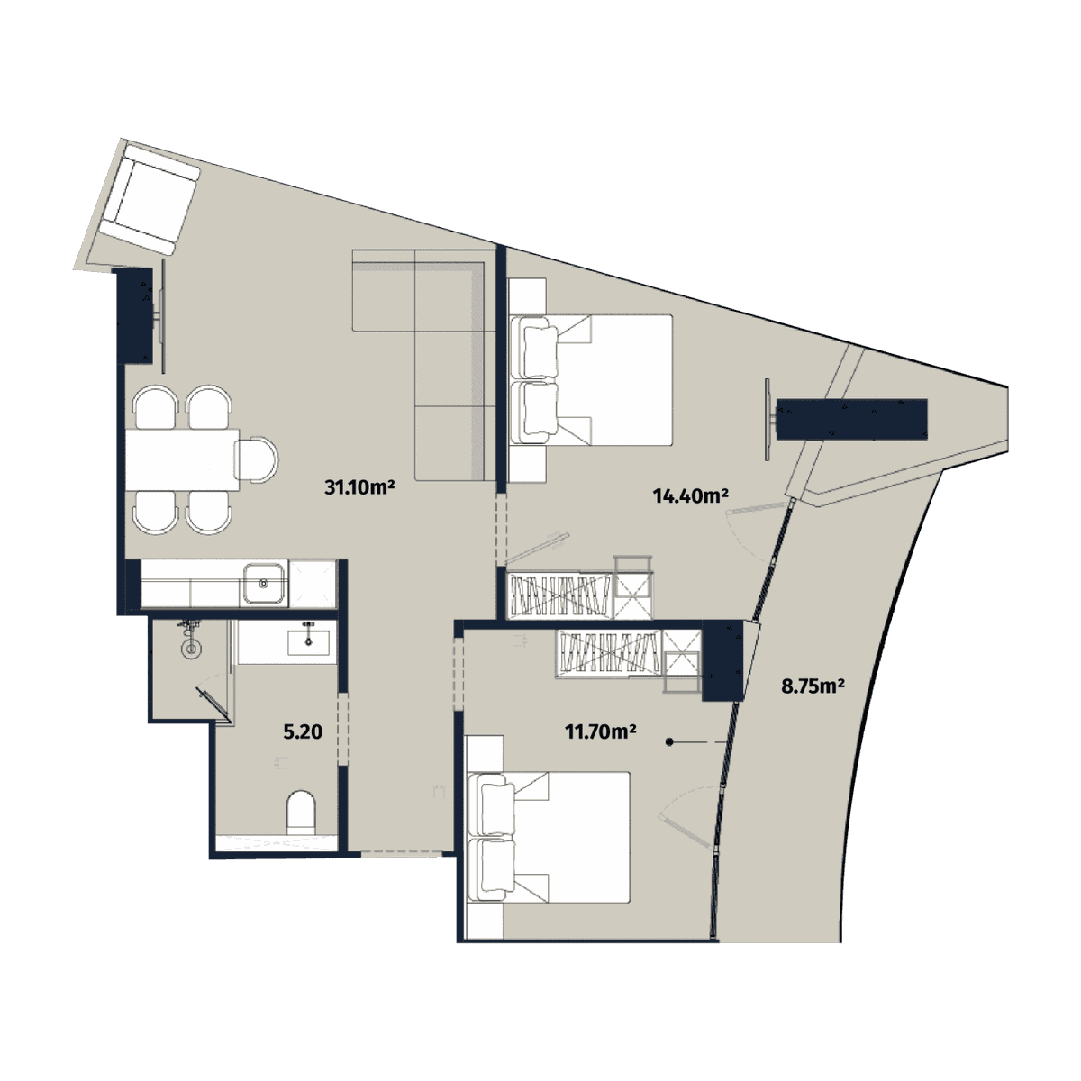 2-bedroom apartment, 71.15 m², 45 floor, Alliance Centropolis in Batumi