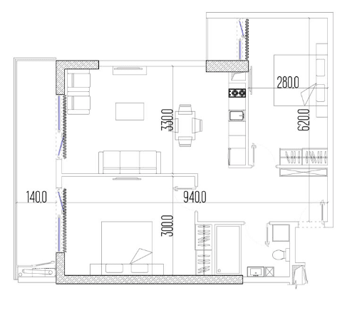 3-bedroom apartment, 72.8 m², 35 floor, Intourist Residence in Batumi