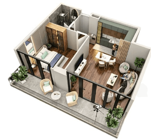 1-ოთახიანი ბინა, 63.7 მ², 3 სართული "Tekto Rakurs"-ში