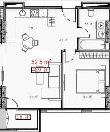 1-комнатная квартира, 52.5 м², этаж 13 в ЖК "Serenade"