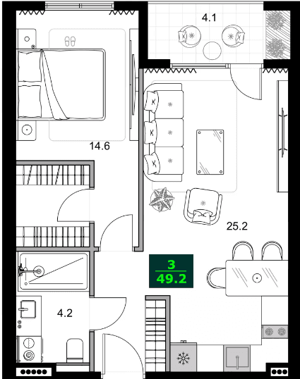 2-комнатная квартира, 49.2 м², 5 этаж в ЖК "SUMMER 365"