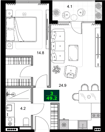 2-bedroom apartment, 49.2 m², 4 floor, SUMMER 365 in Batumi