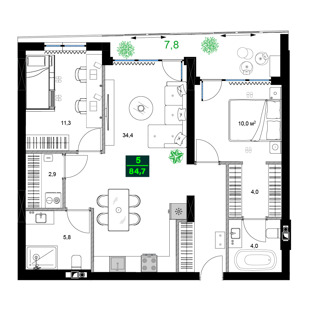 3-bedroom apartment, 84.7 m², 8 floor in "SUMMER 365"
