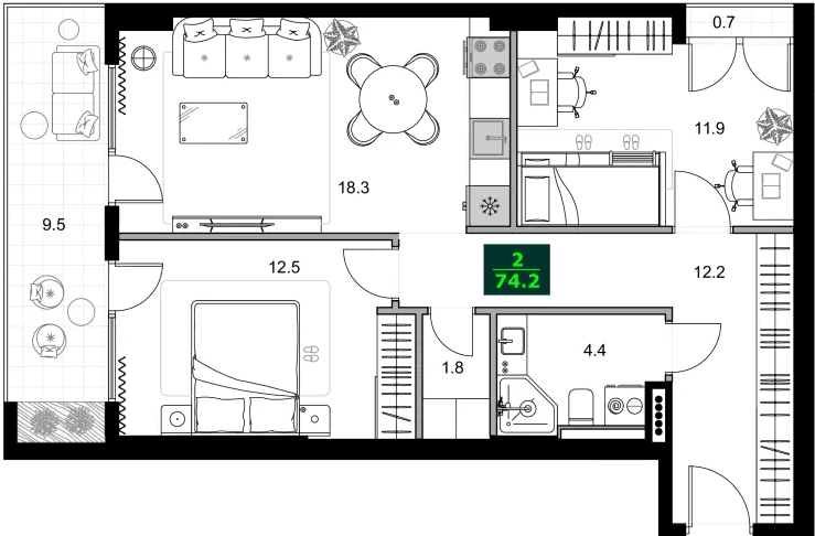 3-bedroom apartment, 74.2 m², 5 floor, SUMMER 365 in Batumi