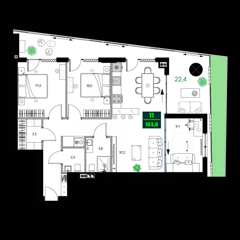4-комнатная квартира, 103.6 м², 6 этаж в ЖК "SUMMER 365"