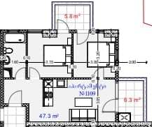 2-bedroom apartment, 59.4 m², 11 floor in "Aquapark Residence"